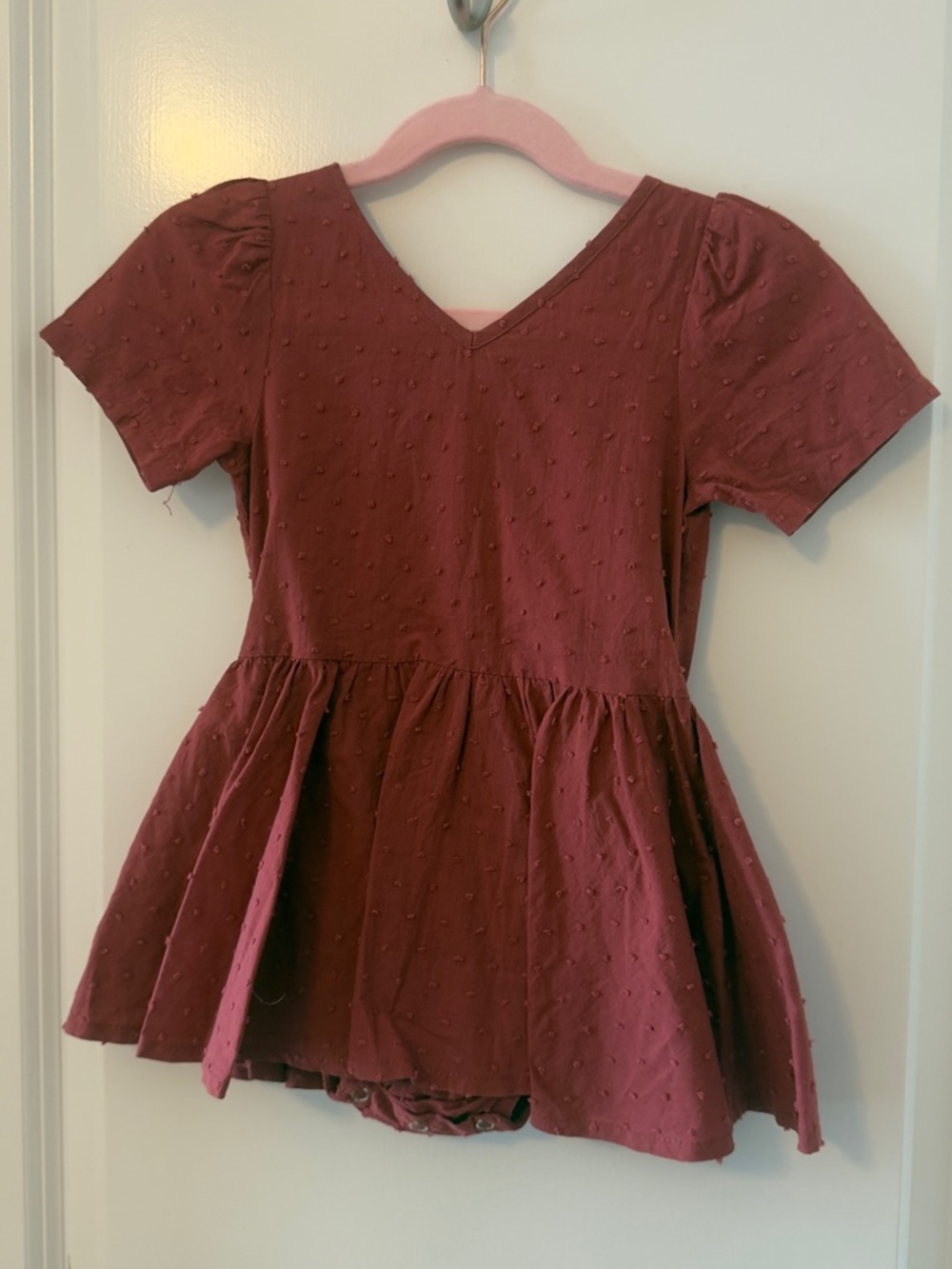 3T Numi Burgundy V-Neck Swiss Dot Dress